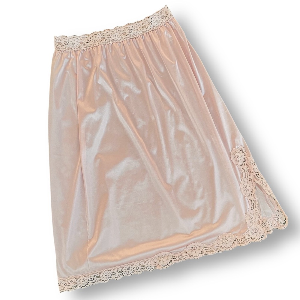 Vintage Vassarette Pink Satin Half Slip with Lace Trim